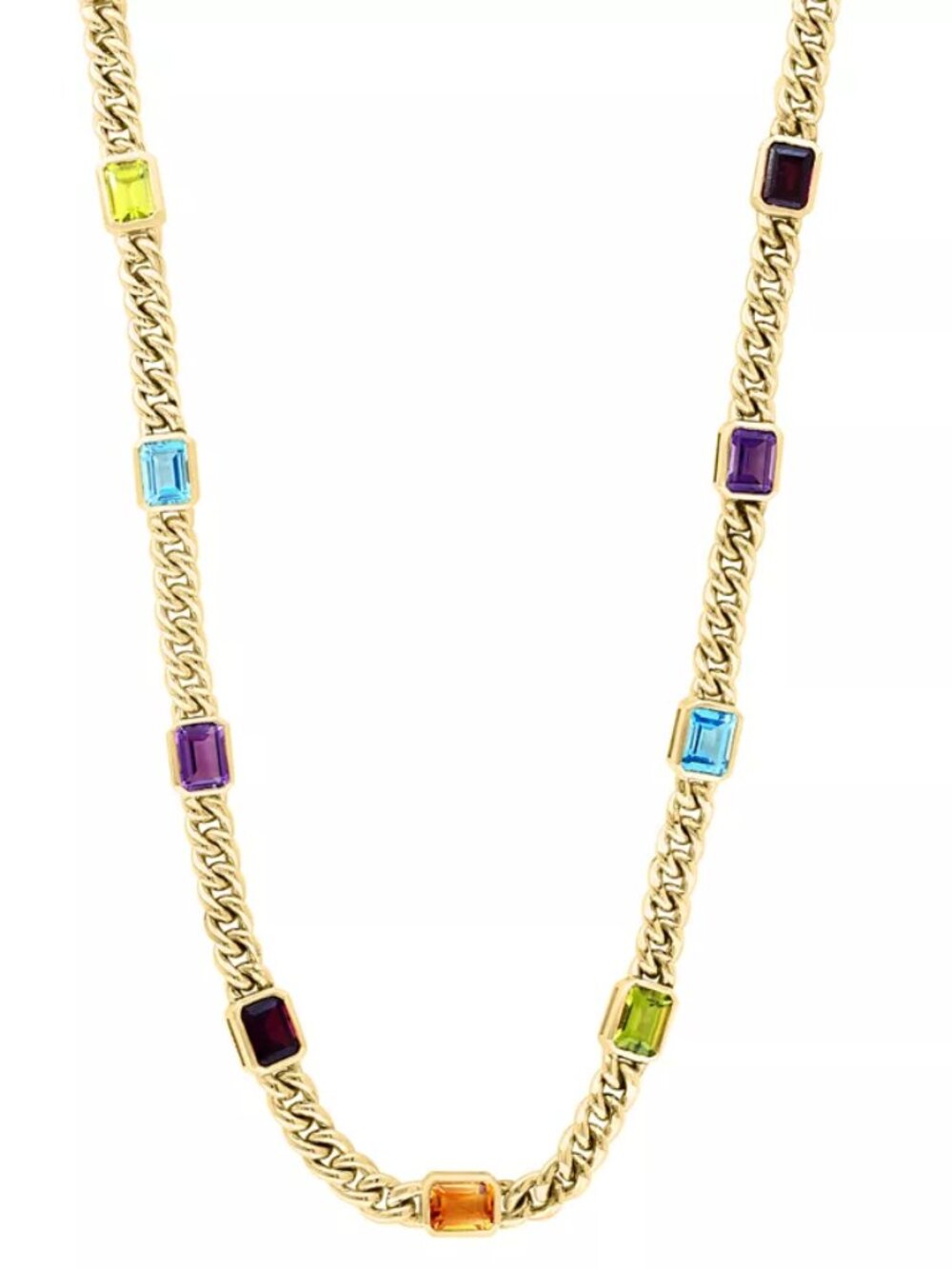 EFFY® Multi-Gemstone Emerald-Cut Cuban Link 18" Statement Necklace